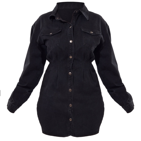 PrettyLittleThing Black Washed Long Sleeve Denim Dress, Size L, BNWT - Picture 5 of 7